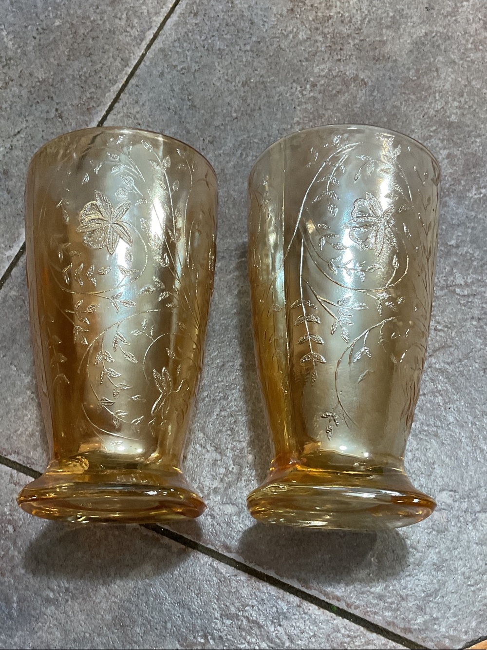 Embossed Amber Glass Tumblers – Set of 2 - Picture 2 of 5